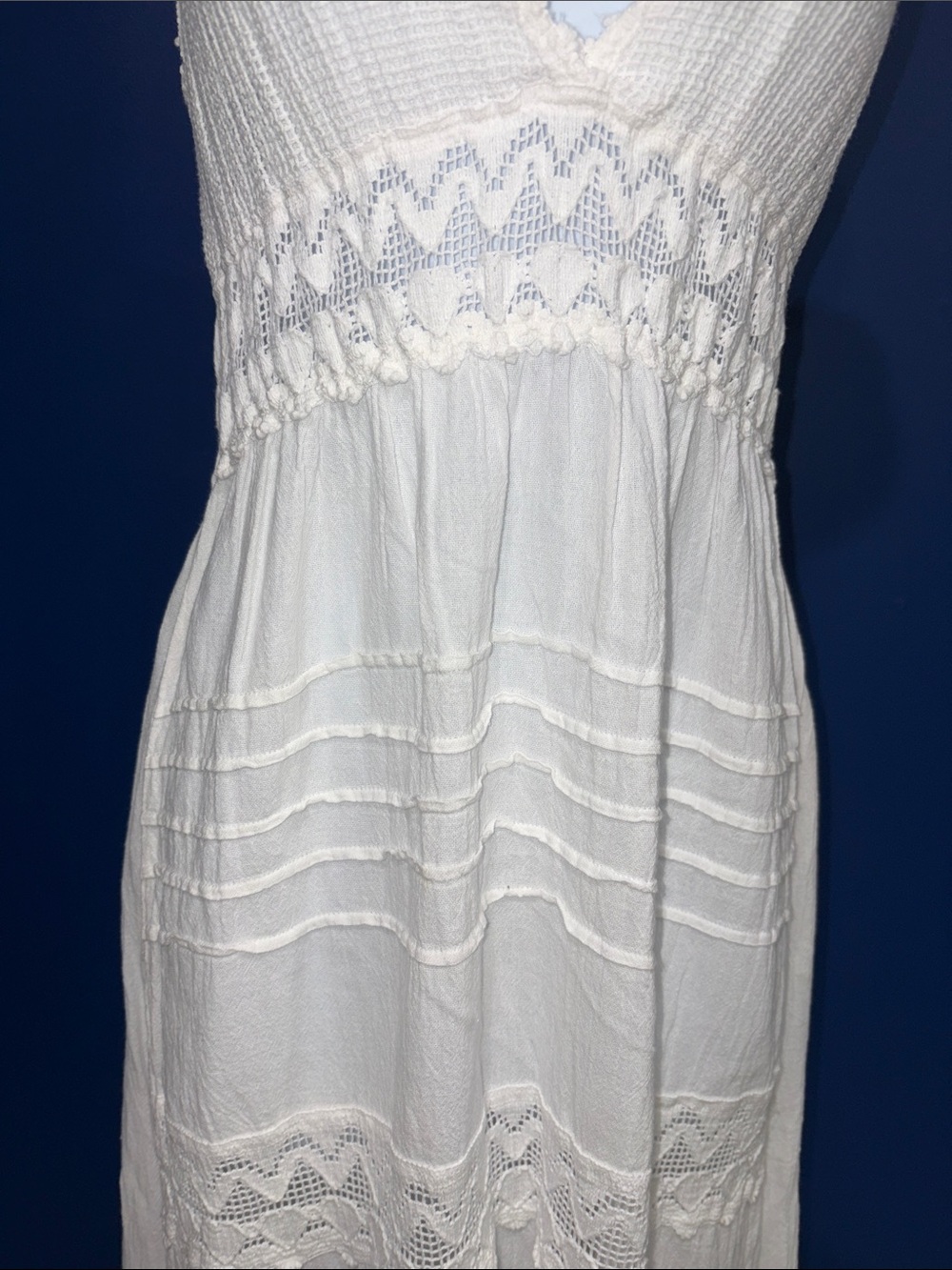 Sea Spice- Ivory Cotton Crochet Halter Maxi Dress Size Medium - Picture 9 of 16